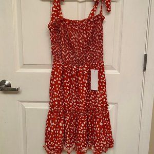 'HARMONY' TIE STRAP RUCHED SPOTTED FLARE MINI DRES